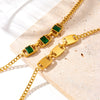 Wholesale Stainless Steel Geometric Square Inlaid Emerald Rhinestone Chain Necklace For Women With Electroplating