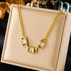 Wholesale Stainless Steel Geometric Square Inlaid Emerald Rhinestone Chain Necklace For Women With Electroplating