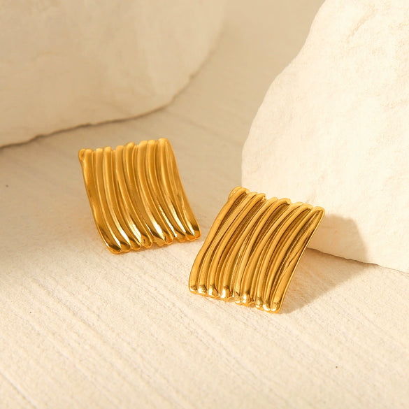 Wholesale Stainless Steel Geometric Square Pleated Electroplated Women's Earrings