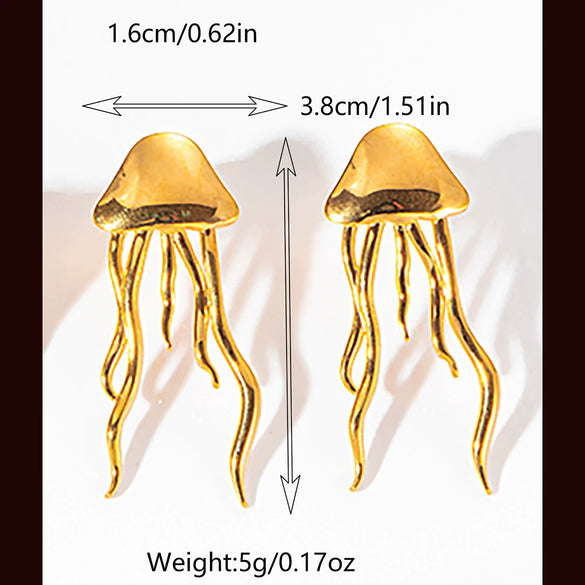 Wholesale Stainless Steel Geometric Square Pleated Jellyfish Long Tassel Earrings With Real Gold Electroplated For Women