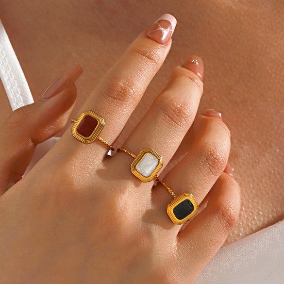 Wholesale Stainless Steel Geometric Square Ring For Women With Electroplating And Oil Dripping Design