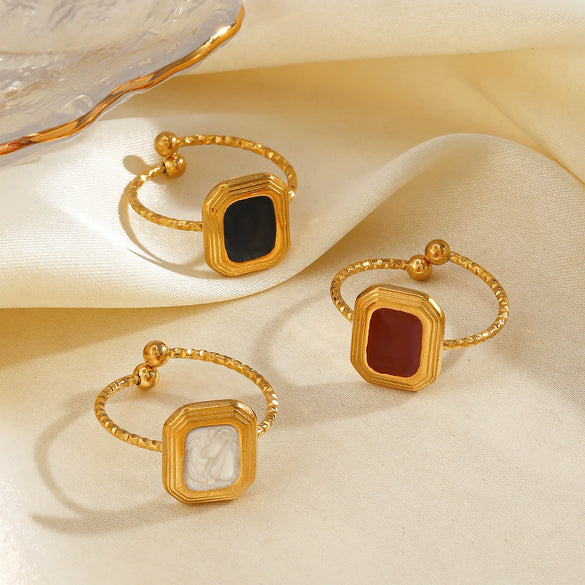 Wholesale Stainless Steel Geometric Square Ring For Women With Electroplating And Oil Dripping Design