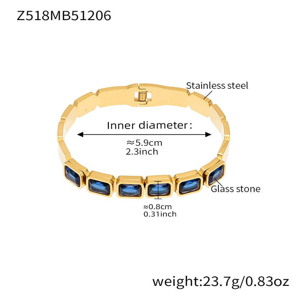Wholesale Stainless Steel Geometric Square Stained Glass Stone 18K Gold Plated Bracelet Jewelry Accessories