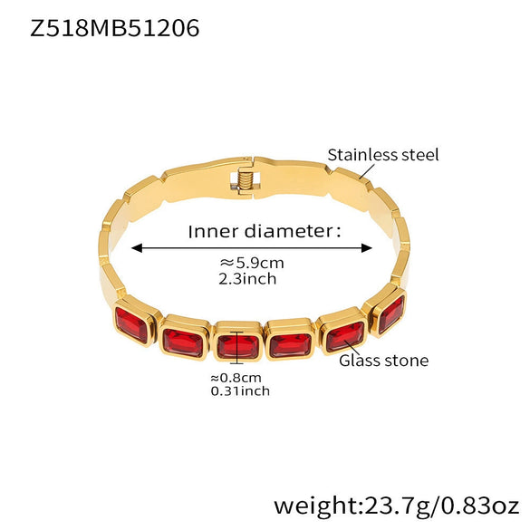 Wholesale Stainless Steel Geometric Square Stained Glass Stone 18K Gold Plated Bracelet Jewelry Accessories