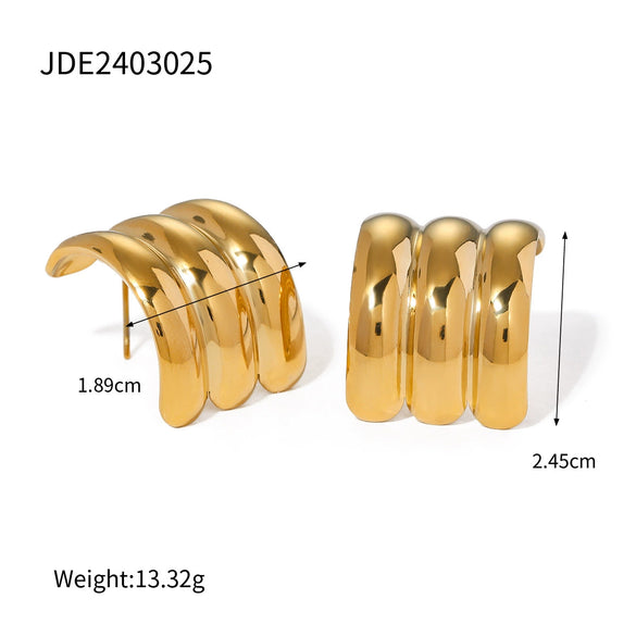 Wholesale Stainless Steel Geometric Square Wave Texture Electroplated Earrings Unisex
