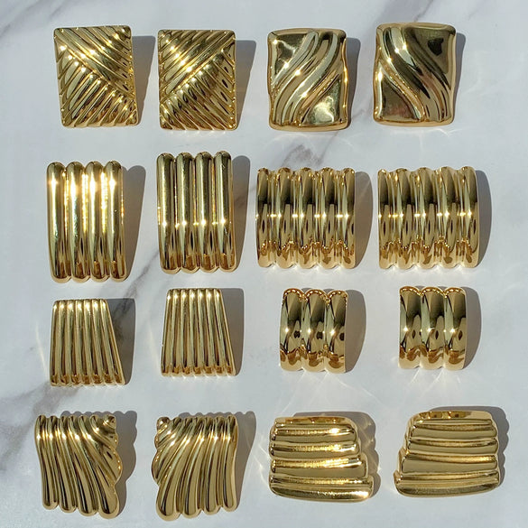 Wholesale Stainless Steel Geometric Square Wave Texture Electroplated Earrings Unisex