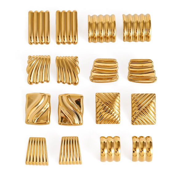 Wholesale Stainless Steel Geometric Square Wave Texture Electroplated Earrings Unisex