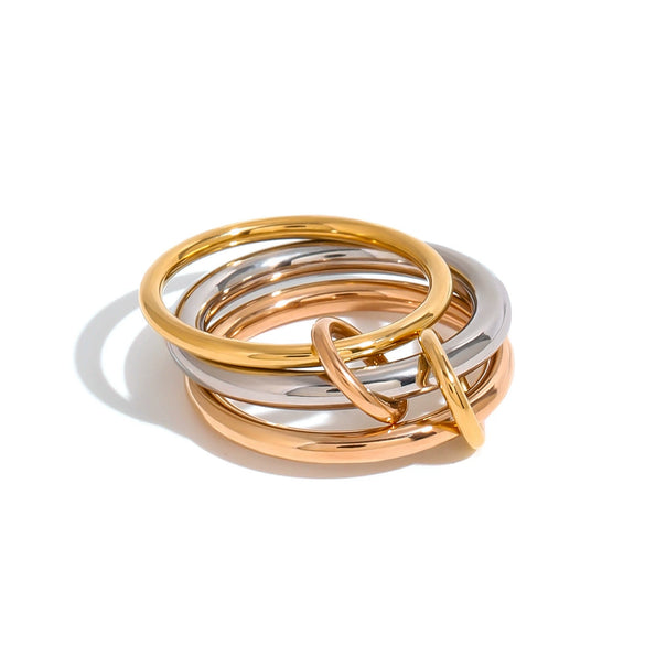 Wholesale Stainless Steel Geometric Stacked Ring Electroplated Women's Hand Jewelry