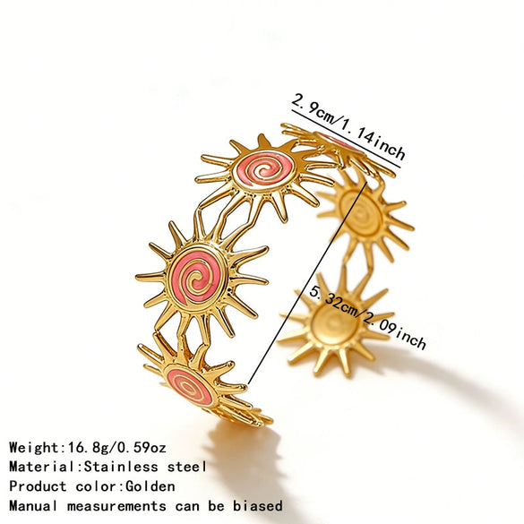 Wholesale Stainless Steel Geometric Stamped Open Bracelet With Sun Turbine Colorful Enamel Oil Drip
