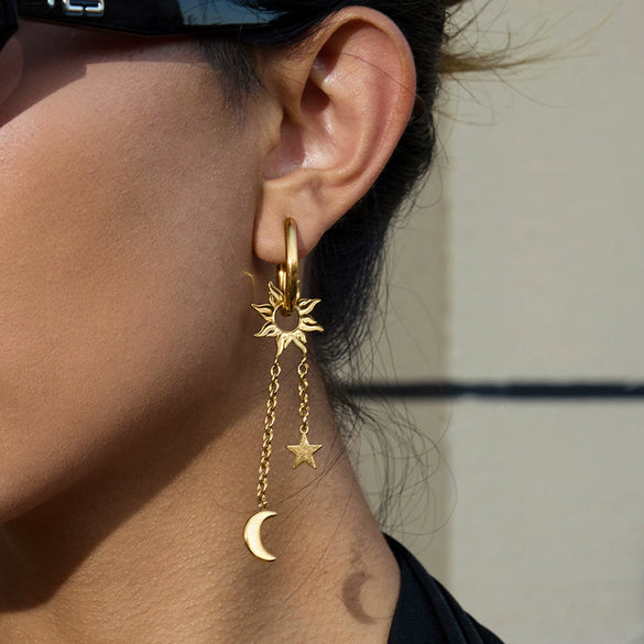 Wholesale Stainless Steel Geometric Star And Moon Tassel Earrings Light Luxury Highend Vacuum Plated In Furnace Women's Jewelry