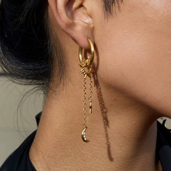 Wholesale Stainless Steel Geometric Star And Moon Tassel Earrings Light Luxury Highend Vacuum Plated In Furnace Women's Jewelry