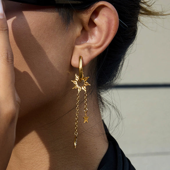 Wholesale Stainless Steel Geometric Star And Moon Tassel Earrings Light Luxury Highend Vacuum Plated In Furnace Women's Jewelry
