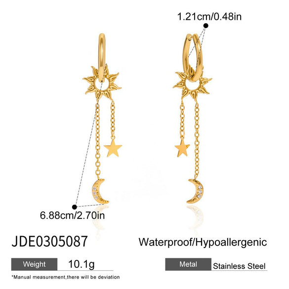 Wholesale Stainless Steel Geometric Star And Moon Tassel Earrings Light Luxury Highend Vacuum Plated In Furnace Women's Jewelry