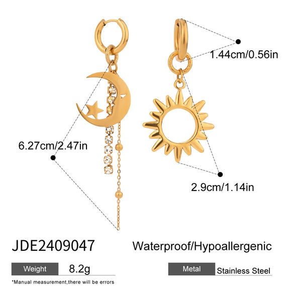Wholesale Stainless Steel Geometric Star Moon Sun Tassel Earrings Electroplated For Women