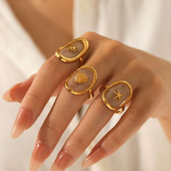 Wholesale Stainless Steel Geometric Star Pattern Glue Process Open Ring Jewelry For Women