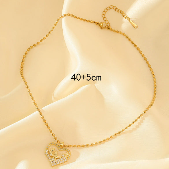 Wholesale Stainless Steel Geometric Star Pendant Necklace With Mixed Gemstone Inlay And Electroplating For Women Rice Bead Chain