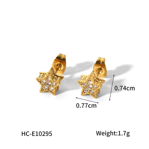 Wholesale Stainless Steel Geometric Star Stud Earrings For Women Electroplated With 18K Gold And Diamond Inlay