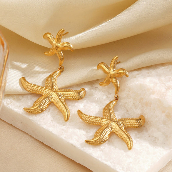 Wholesale Stainless Steel Geometric Starfish Earrings Electroplated For Women