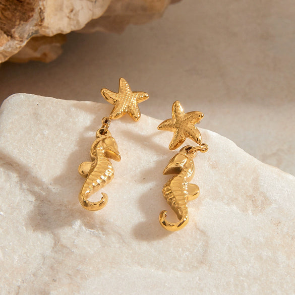 Wholesale Stainless Steel Geometric Starfish Electroplated Earrings For Women