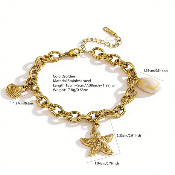 Wholesale Stainless Steel Geometric Starfish Shell Electroplated Bracelet For Women