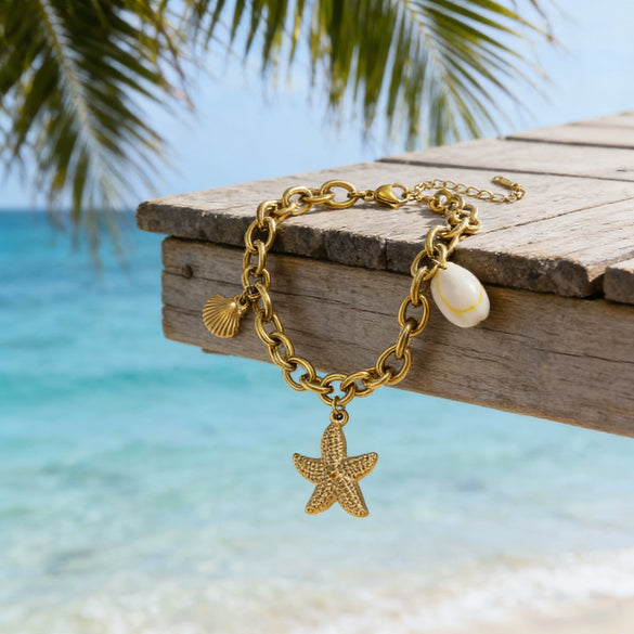 Wholesale Stainless Steel Geometric Starfish Shell Electroplated Bracelet For Women