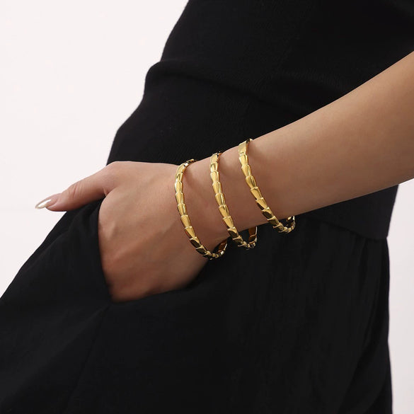 Wholesale 316L Stainless Steel Geometric Stitching Buckle Bracelet 18K Gold Plated