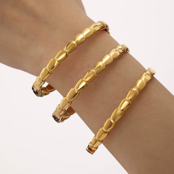 Wholesale 316L Stainless Steel Geometric Stitching Buckle Bracelet 18K Gold Plated