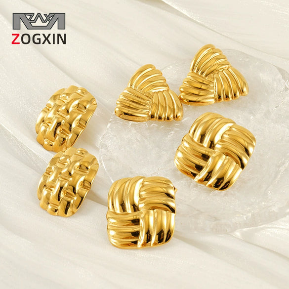 Wholesale 316L Stainless Steel Geometric Striped Spiral Earrings With Electroplating