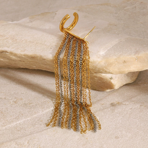 Wholesale Stainless Steel Geometric Style Electroplated Chain Tassel Earrings For Women