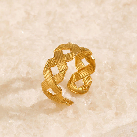 Wholesale Stainless Steel Geometric Style Electroplated Opening Adjustable Ring For Women