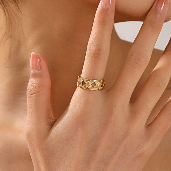 Wholesale Stainless Steel Geometric Style Electroplated Opening Adjustable Ring For Women