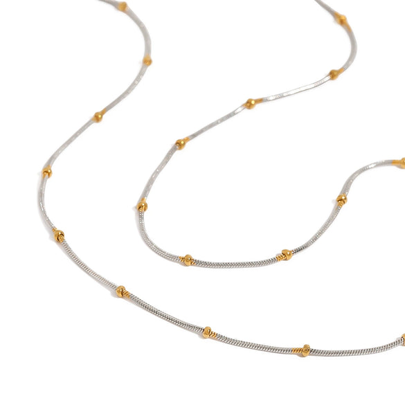 Wholesale Stainless Steel Geometric Style Electroplated Round Snake Bone Clip Bead Chain Necklace For Women