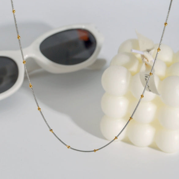 Wholesale Stainless Steel Geometric Style Electroplated Round Snake Bone Clip Bead Chain Necklace For Women
