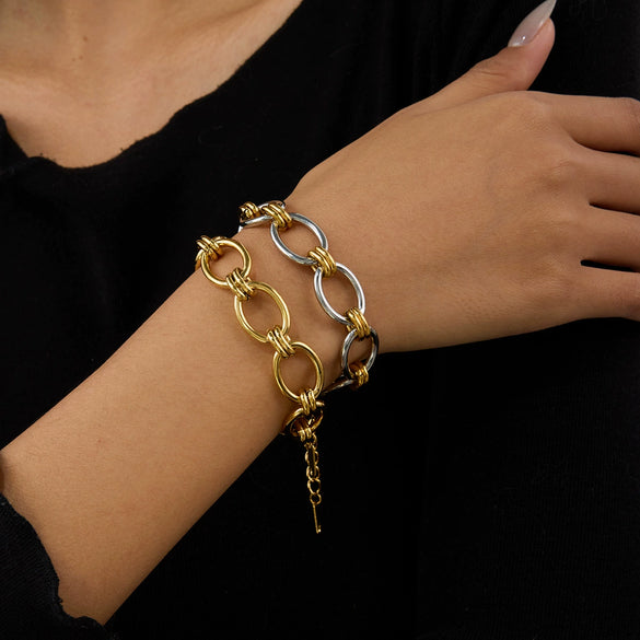 Wholesale Stainless Steel Geometric Style Electroplated Women's Chain Bracelet Jewelry