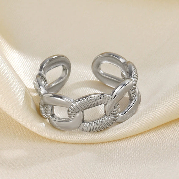 Wholesale Stainless Steel Geometric Style Hip Hop Ring With 18K Gold Plated Hammer Design