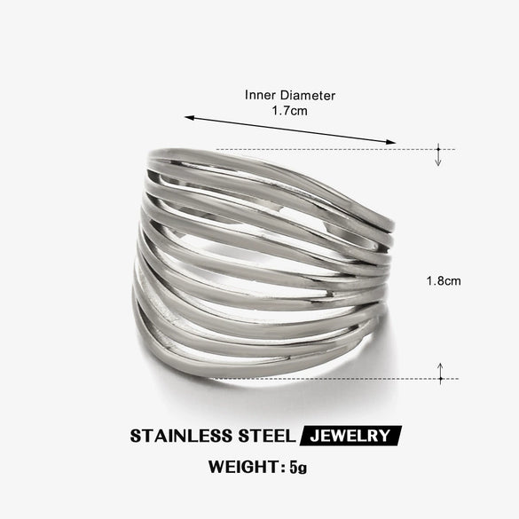 Wholesale Stainless Steel Geometric Style 18K Gold Plated Opening Adjustment Lady Ring