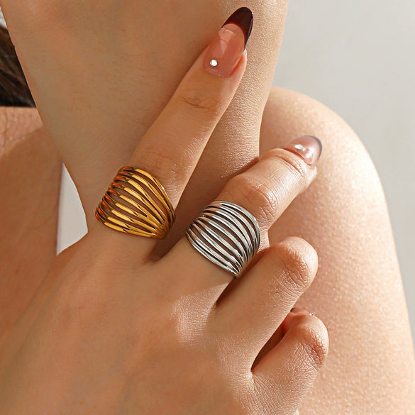 Wholesale Stainless Steel Geometric Style 18K Gold Plated Opening Adjustment Lady Ring
