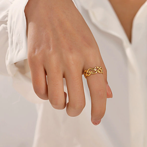 Wholesale Stainless Steel Geometric Style 18K Goldplated Opening Adjustable Ring For Women