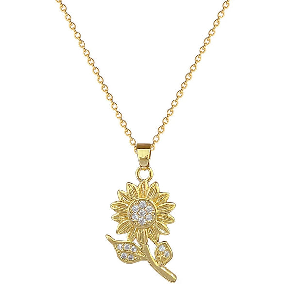 Wholesale Stainless Steel Geometric Style Sunflower Zircon Necklace For Women And Men