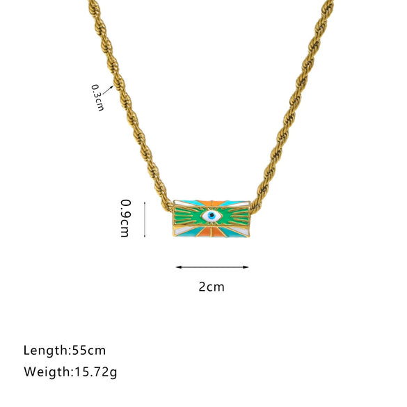 Wholesale Stainless Steel Geometric Style Twist Chain Necklace With Mixed Gemstone Pendant And Gold Plated Electroplating