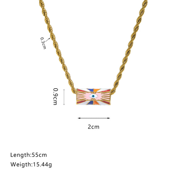 Wholesale Stainless Steel Geometric Style Twist Chain Necklace With Mixed Gemstone Pendant And Gold Plated Electroplating