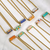 Wholesale Stainless Steel Geometric Style Twist Chain Necklace With Mixed Gemstone Pendant And Gold Plated Electroplating