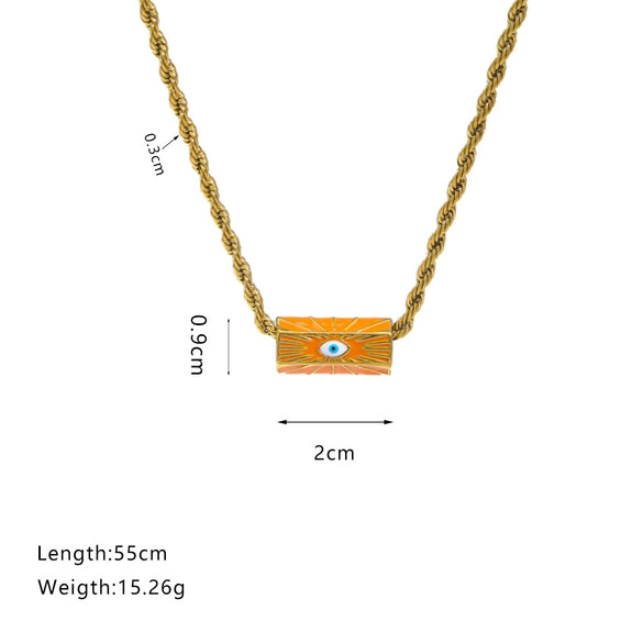 Wholesale Stainless Steel Geometric Style Twist Chain Necklace With Mixed Gemstone Pendant And Gold Plated Electroplating