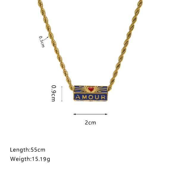 Wholesale Stainless Steel Geometric Style Twist Chain Necklace With Mixed Gemstone Pendant And Gold Plated Electroplating