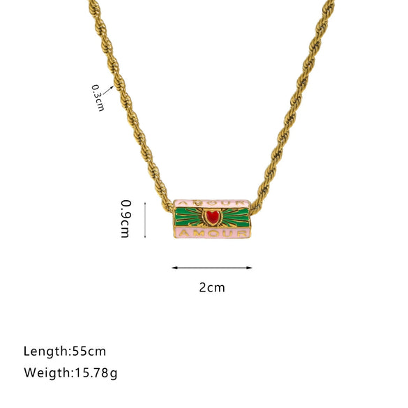 Wholesale Stainless Steel Geometric Style Twist Chain Necklace With Mixed Gemstone Pendant And Gold Plated Electroplating