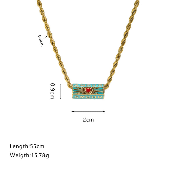 Wholesale Stainless Steel Geometric Style Twist Chain Necklace With Mixed Gemstone Pendant And Gold Plated Electroplating