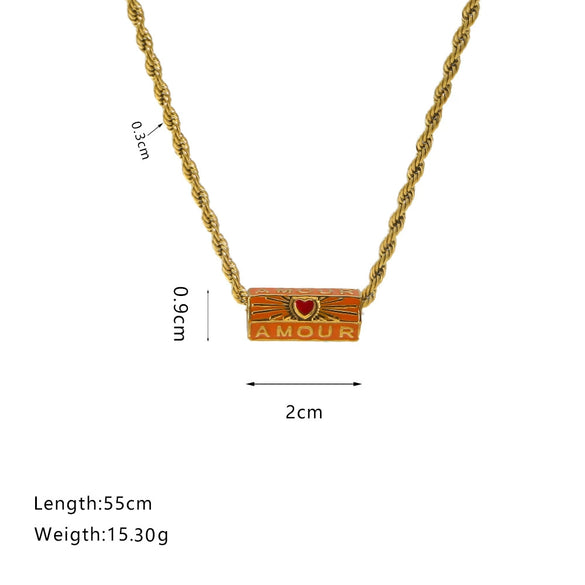 Wholesale Stainless Steel Geometric Style Twist Chain Necklace With Mixed Gemstone Pendant And Gold Plated Electroplating