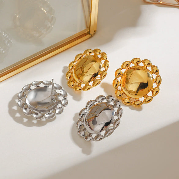 Wholesale Stainless Steel Geometric Sun Earrings With 18K Gold Electroplating For Women Quiet Design Sense High Fashion