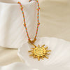 Wholesale Stainless Steel Geometric Sun Pendant Electroplated Braided Rope Necklace For Women