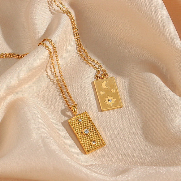 Wholesale Stainless Steel Geometric Sun Plaid Electroplated Pendant Necklace Jewelry